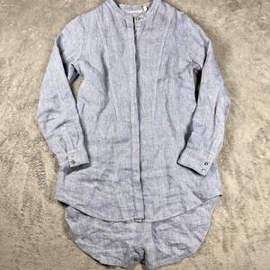 Soft Surroundings Blue 100% Linen Long Tunic Shirt Hi Low Button Front Womens XS
